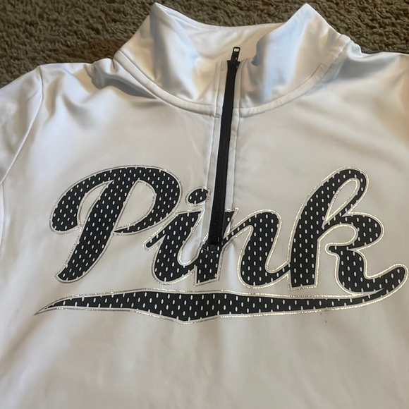 Pink Victoria Secret Ultimate long sleeve white 1/4 zip front top Ladies Sz L - Picture 5 of 14
